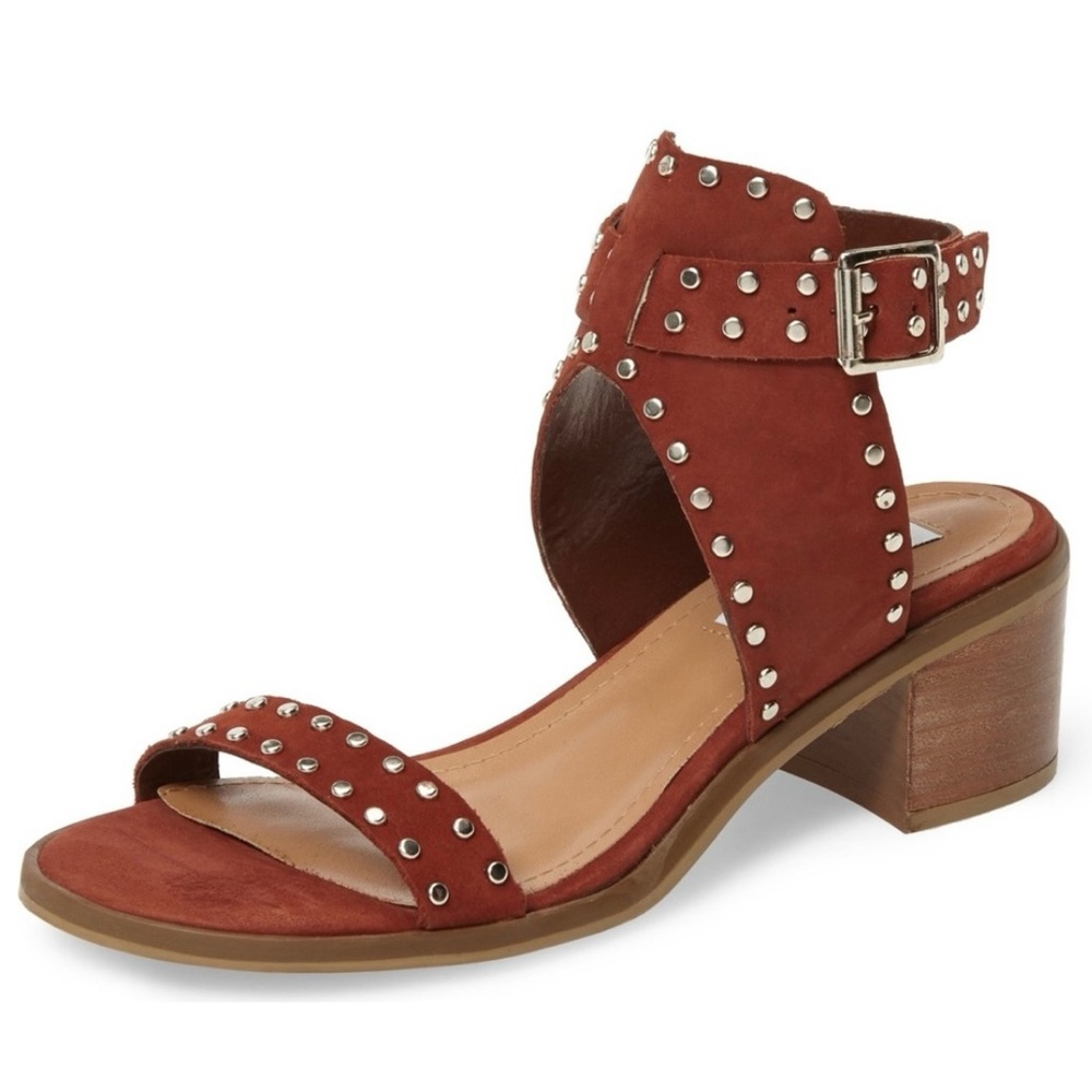 Steve Madden Gila Womens Leather Studded Open Toe Ankle Strap Sandal